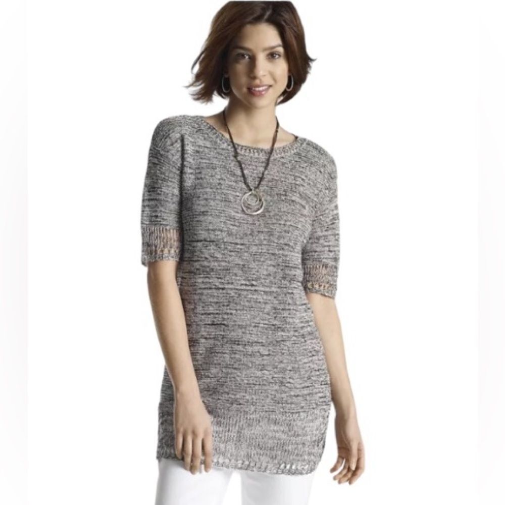 J. Jill Top Womens Marled Gray 100% Linen Pullover Tunic Short Sleeve Size M